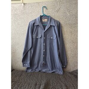 Dickies L-Tall Blue Chambray Work Shirt Men's Button Front Long Sleeve Utility